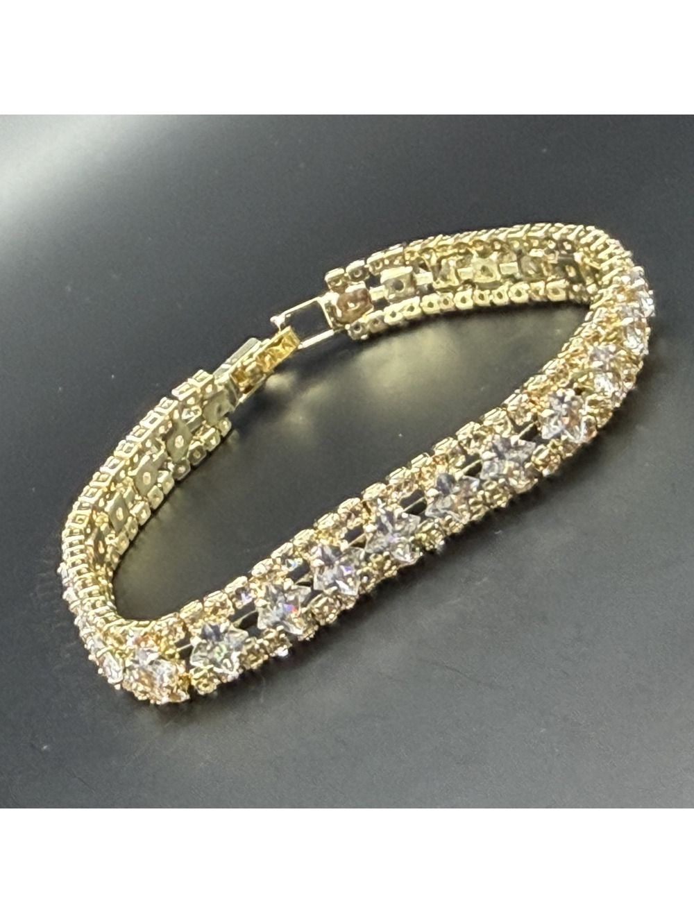 candy+clover three tier clear crystal gold tone bracelet